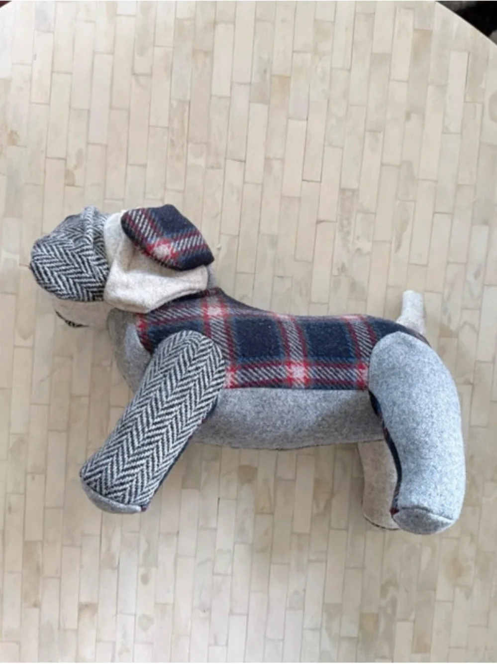 Muji Plaid & Herringbone Plush Dog Toy - Gray/Blue/Red